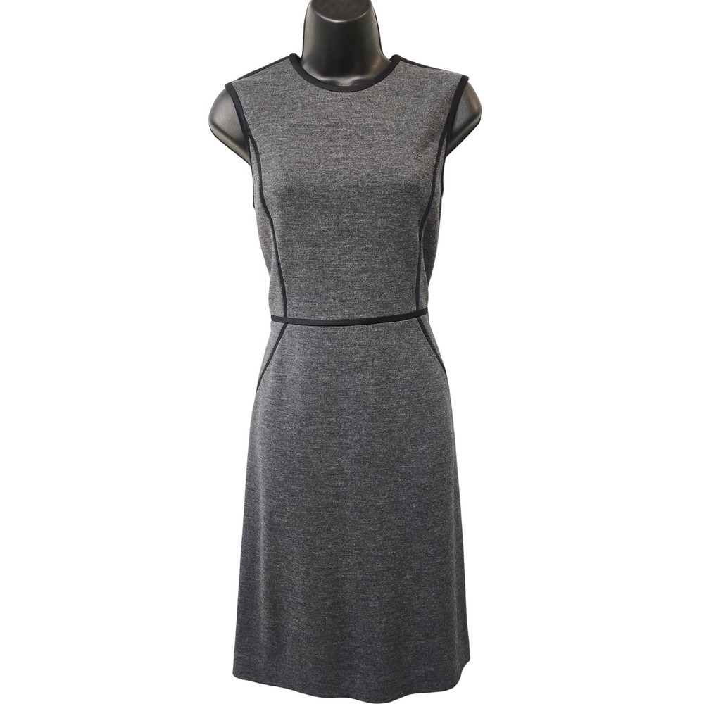 Tory Burch Grey Wool Blend‎ Sleeveless Sheath Dress Black Piping 30142441